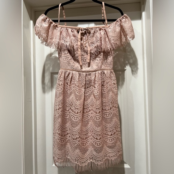 bebe off shoulder lace dress Bebe Women's Lace-Up Back Midi Dress